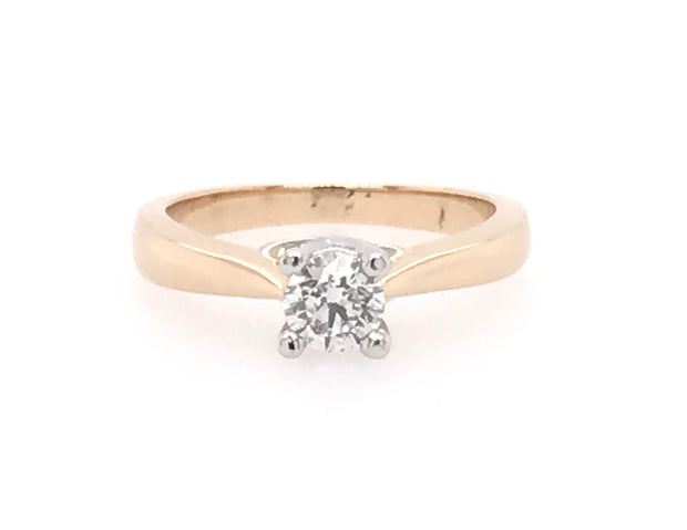 14K Yellow Gold Shank With 14K White Gold Trim Engagement Ring, Set With .50Ct Round Brilliant Cut Diamond, I1 HI