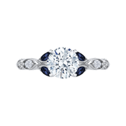 14K White Gold Round Diamond Engagement Ring Mounting With 4 Sapphires