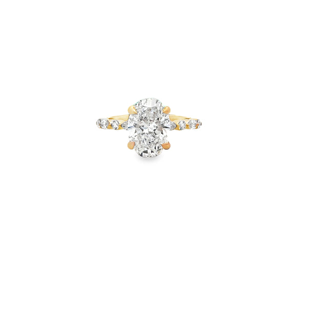 14kt Yellow Gold Ring With Lab Grown Oval Center 3.02ct E VVS2 IGI Cer