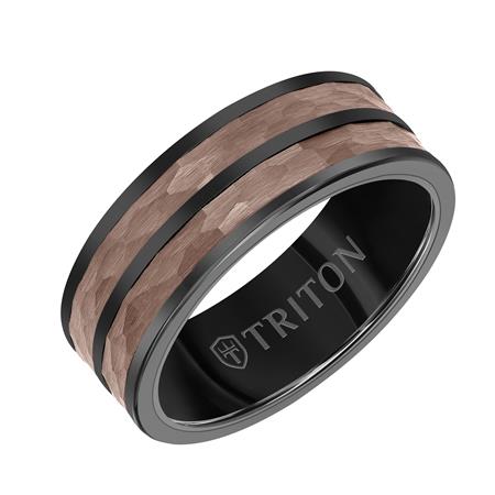 8mm Espresso Tungsten Carbide Ring - Hammered Split Center