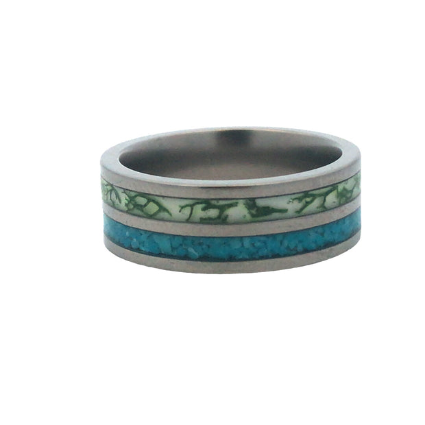 8mm Titanium Flat Matte Finish With 2mm Offset Turquoise Inlay and 2mm