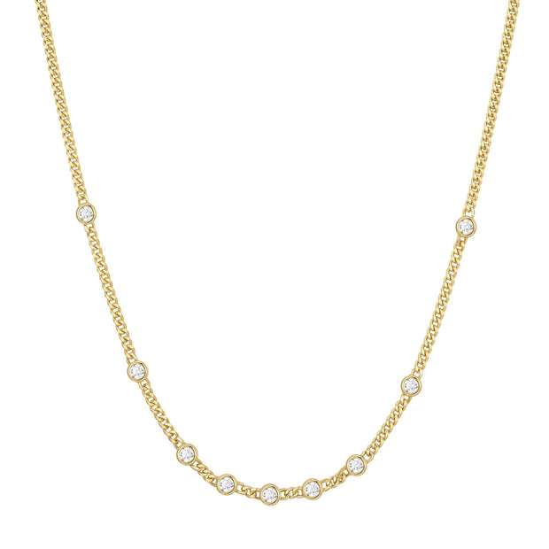 Sterling Silver Yellow Gold Plated Multi Station Round CZ Chain Neckla