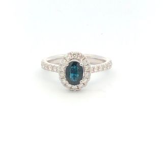 Platinum Ring With One 0.93Ct Oval Sapphire And 36=0.61Tw Round Diamonds