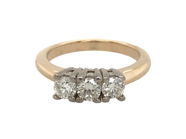 14kt Yellow  White Gold Lady's 3 Stone Style Ring With 3 Round Diamonds = Approx .70ct tdw, I1 IJRetail 1999  Estate 1199