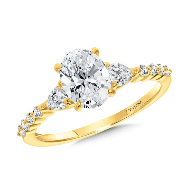 14kt Yellow Gold Ring With 2 Pear and14 Round Side Diamonds .46ct and