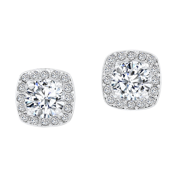 Sterling Silver Cz Round Studs With 21 Stones In Each Earring.