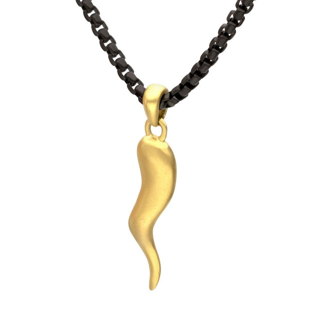 Men's Matte 18Kt Gold IP Steel Italian Horn with Black IP Steel Box Ch