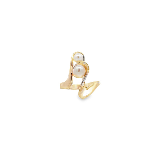 Vintage 14Kt Yellow Gold Ring With One 4.5Mm And One 5.5Mm Round Cultu