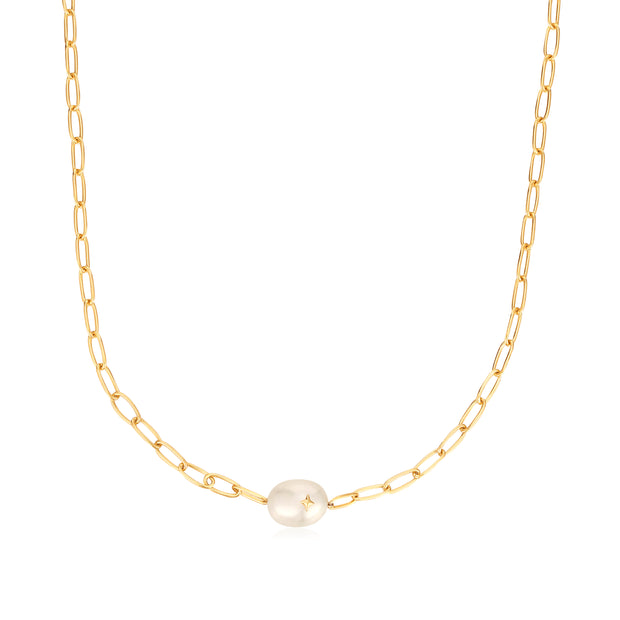 Sterling Silver Gold Plated Pearl Sparkle Chunky Chain Necklace