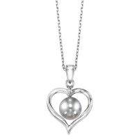 Sterling Silver Grey Heart Freshwater Pearl Pendant On 18" Chain.
