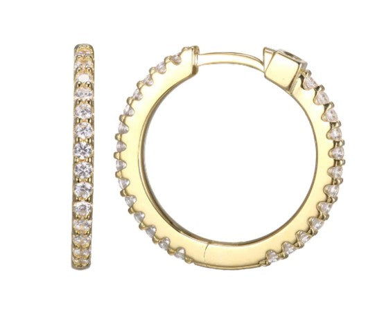 Sterling Silver Elle "Stardust" Gold Plated Earring Cz 20Mm Round Hoop