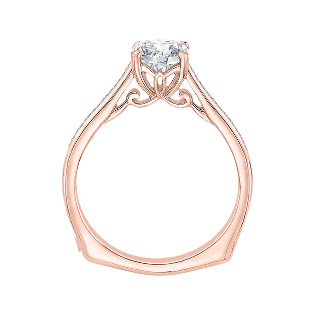 14K Rose Gold Round Cut Diamond Solitaire With Accents Engagement Ring