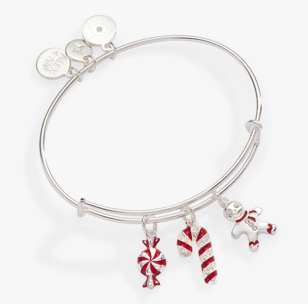 Sterling Silver Bangle Bracelet With Candy, Candy Cane, and Gngerbread