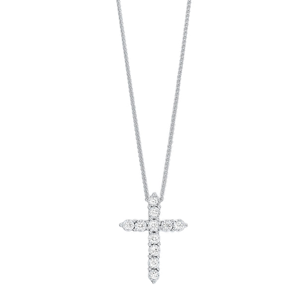 Sterling Silver Cross Pendant With 11 Round Diamonds .10Ct Tdw I1 H/I.