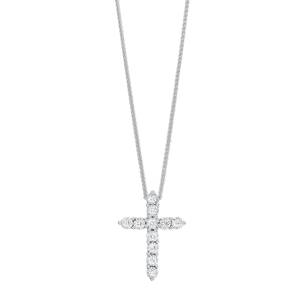 10Kt White Gold Cross With 11 Round Diamonds .10Ct Tdw I1 H/I