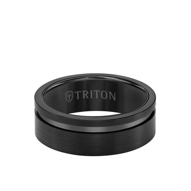 8mm Black Tungsten Carbide Band With Satin Inset Size 10