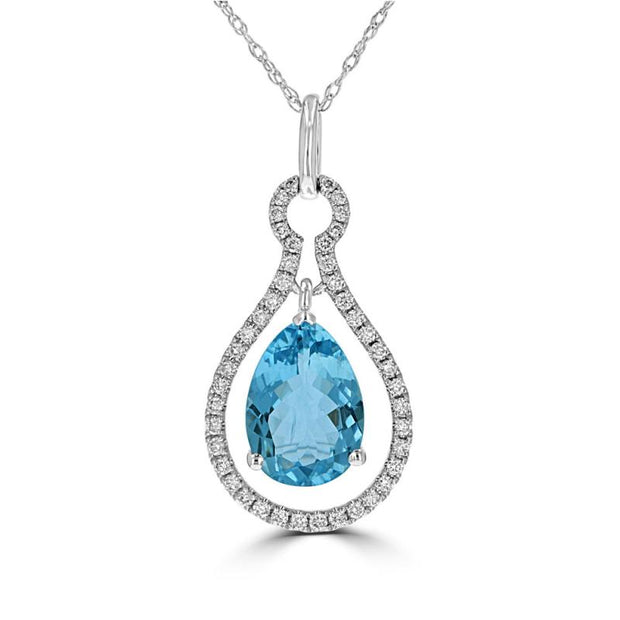 14kt White Gold Pendant With Pear Shaped Aquamarine 1.34ct and 44 Roun