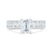 14K White Gold Emerald Cut Diamond Solitaire Engagement Ring Mounting