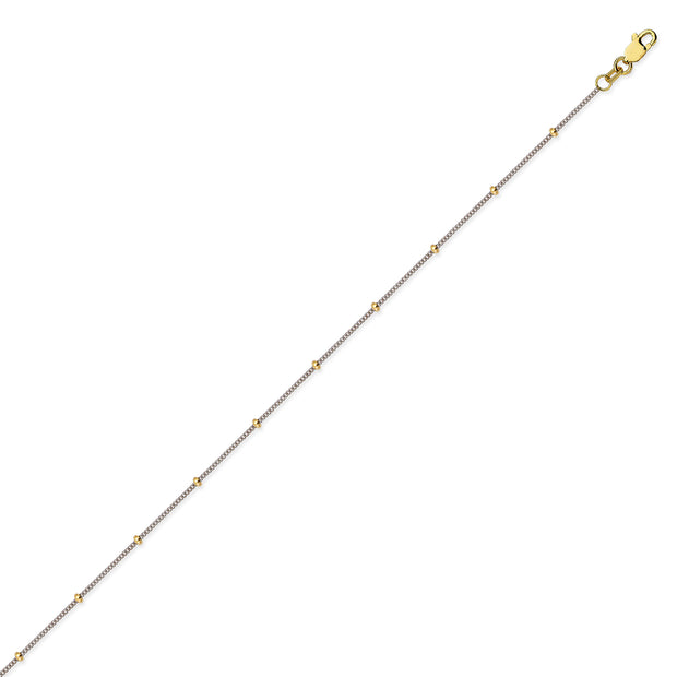 14Kt Two Tone Curb Chain With Yellow Gold Ball Anklet