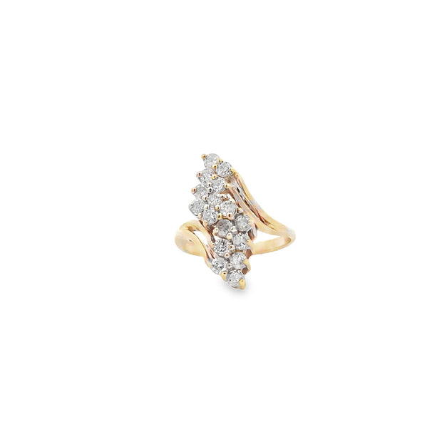 Vintage 10Kt Yellow Gold Ring Set With Sixteen Round Brilliant Cut Dia