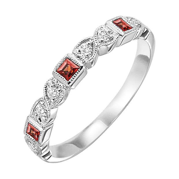14Kt White Gold Ring With 3 Round Garnet .16Ct And 6 Round Diamonds .0