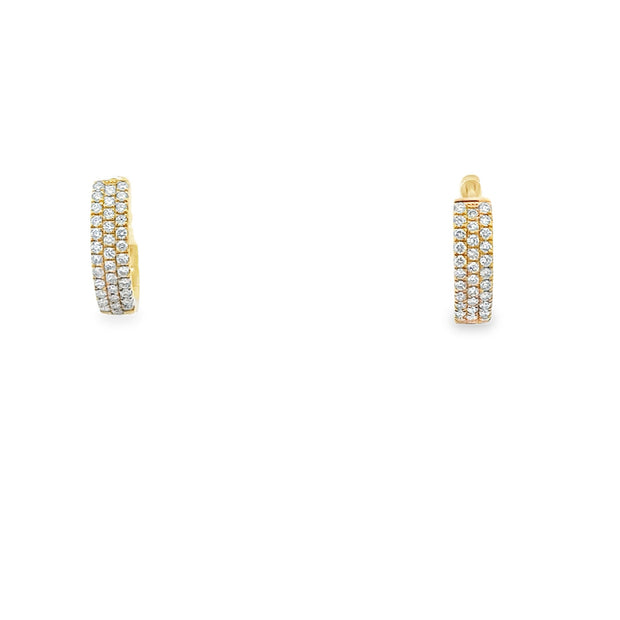 Lady's Yellow 14 Karat Diamond Three Row Hoop Earrings With 64 = 0.50T