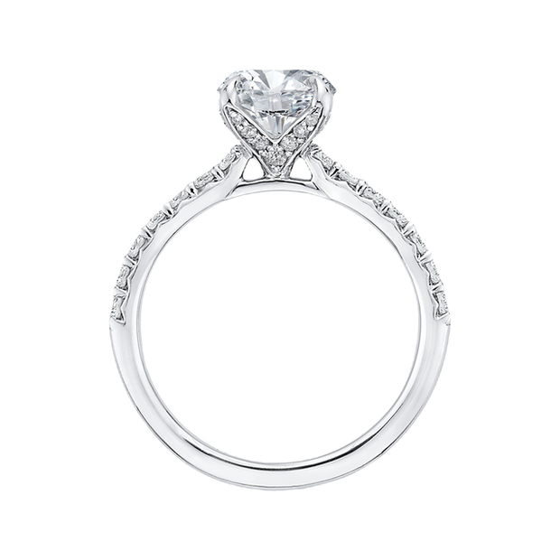 14K White Gold Round Diamond Engagement Ring Mounting With 41 Diamonds