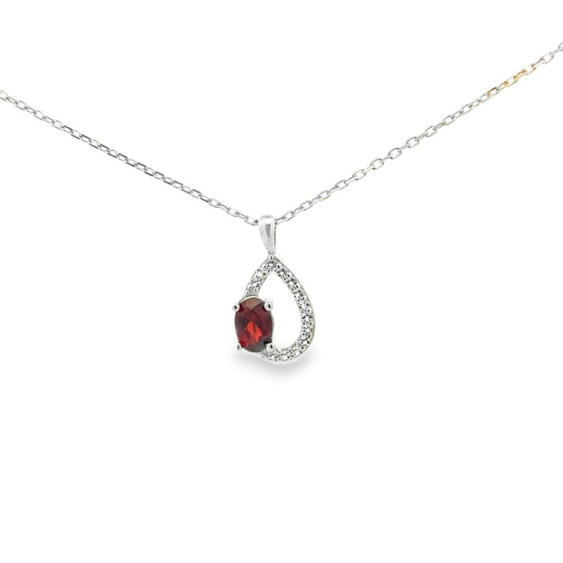 White Sterling Silver Garnet Silver Pendants Length 18 With One = Oval