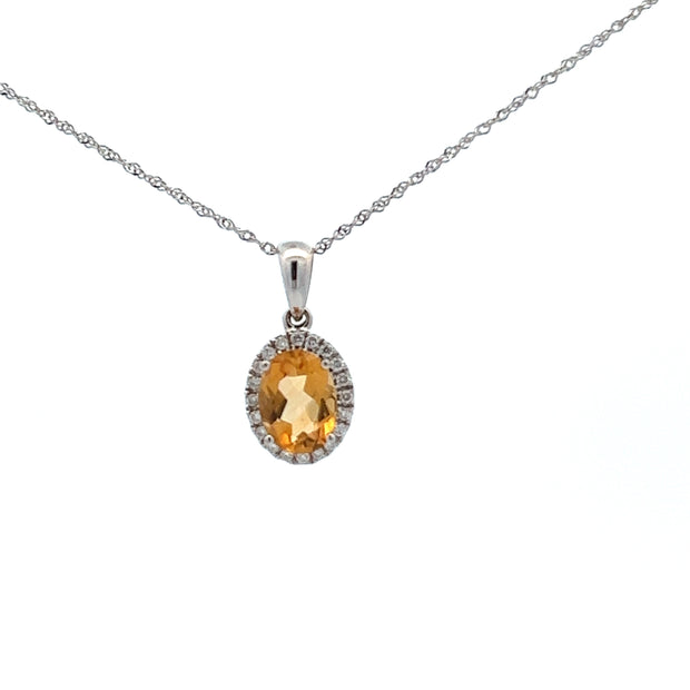 Vintage 14Kt White Gold Necklace Prong Set With One 8X6mm Oval Citrine
