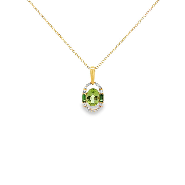 Lady's Yellow 14 Karat Peridot Adjustable Pendant Length 20 With One =