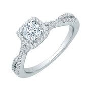 14K White Gold Round Diamond Halo Engagement Ring With 62 Diamonds .31