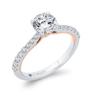 14K Two-Tone Gold Round Diamond Engagement Ring Mounting With 18 Diamo