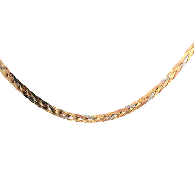 Vintage 14Kt Yellow, White And Rose Gold Braided Necklace 4Mm Wide And