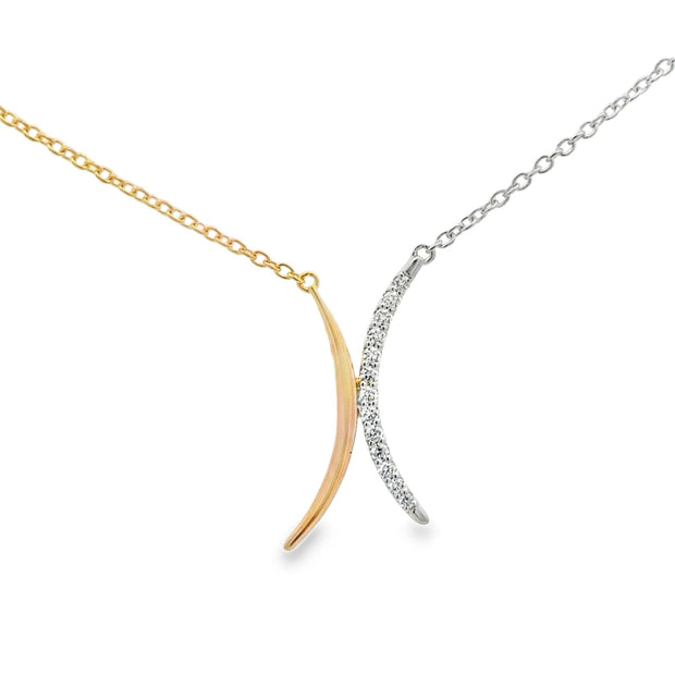 Lady's Two Tone White & Yellow 14 Karat Diamond Necklace Length 18 Wit