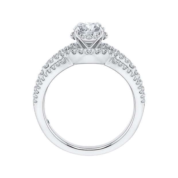 14K White Gold Round Diamond Engagement Ring Mounting With 103 Diamond