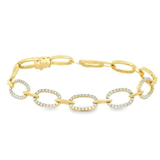 Lady's Yellow 14 Karat Diamond Cable Link Bracelet Length 7.25 With 19
