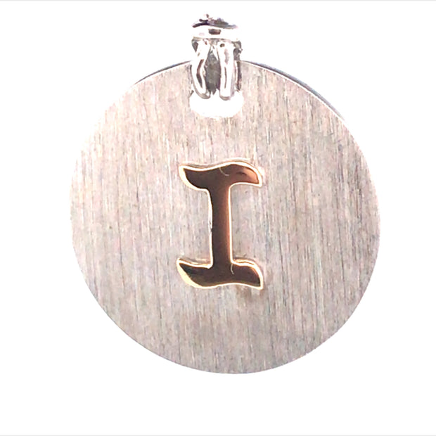 Sterling Silver Round Charm With An 18Kt Yellow Gold Letter I