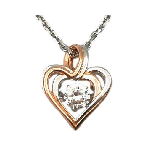 Sterling SilverRose Gold Plated Round CZ Center Heart Pendent With 18 Inch Chain