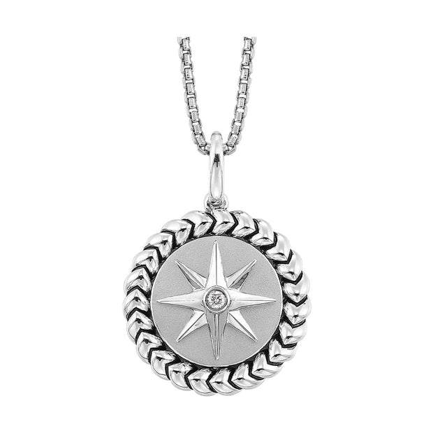 Sterling Silver Circle Pendant Desin Edge and Star Center With 1 Round