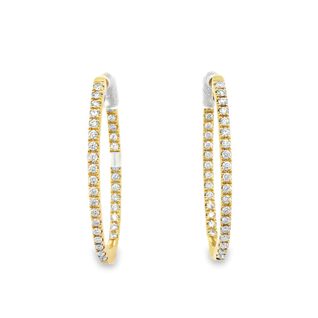 Lady's Yellow 14 Karat Diamond Oval Shaped Hoop Earrings With 68 = 0.6