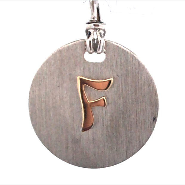 Sterling Silver Round Charm With An 18Kt Yellow Gold Letter F