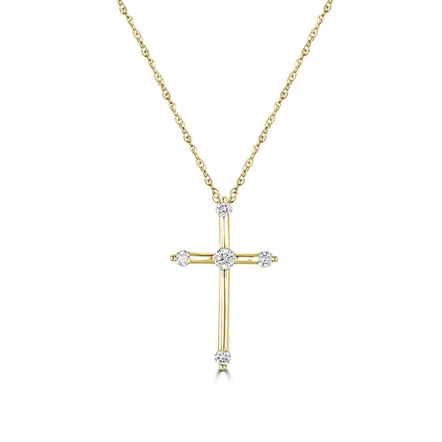 14kt Yellow Gold Cross Pendant With 5 Round Diamonds At .13tdw SI2 H/I