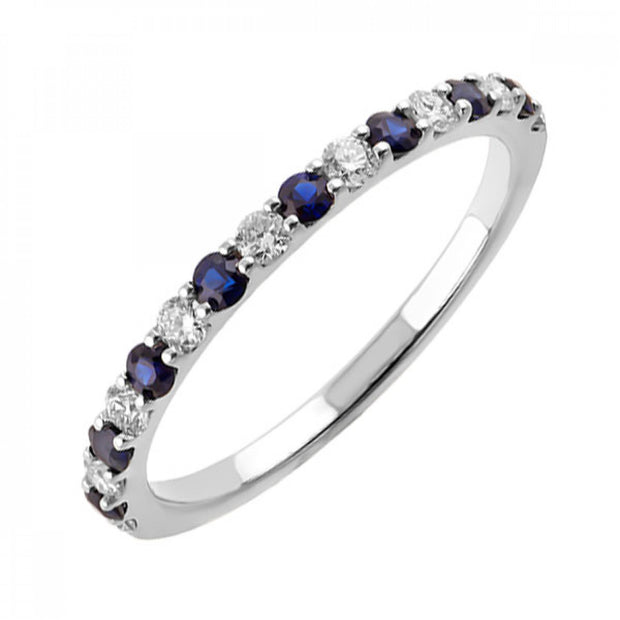 10kt White Gold Prong Set Band With 8 Round Sapphires  .18ct And 9 Round Diamonds .22tdw