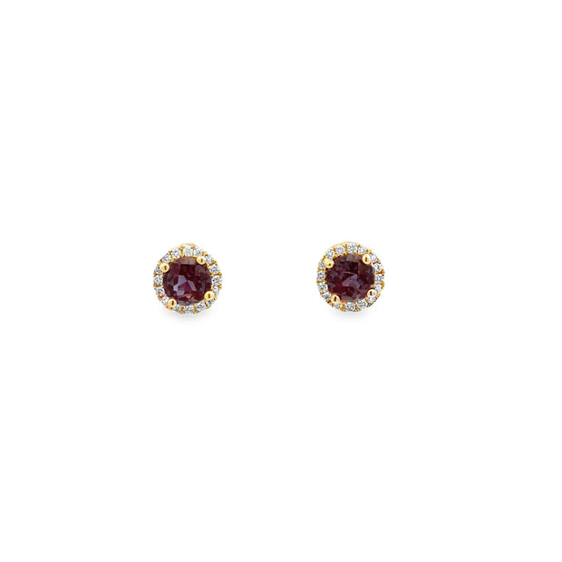 Lady's Yellow 14 Karat Lab-Alexanderite Earrings With 2 = 1.03Tw Round