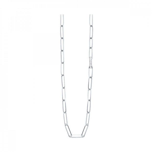 Sterling Silver Paperclip Chain With 16 Round Diamond Link .10tdw