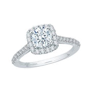 14K White Gold Round Diamond Halo Engagement Ring Mounting With 46 Dia