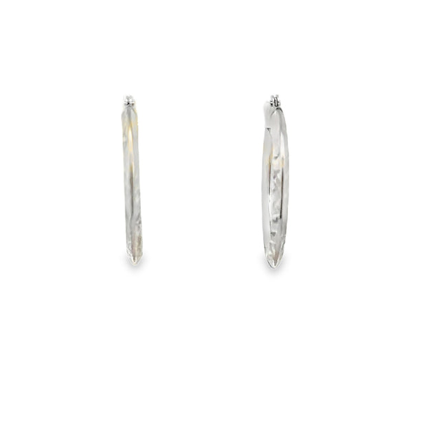Vintage 14Kt White Gold Diamond Cut Hoop Earrings Weighing 1.05 Grams.