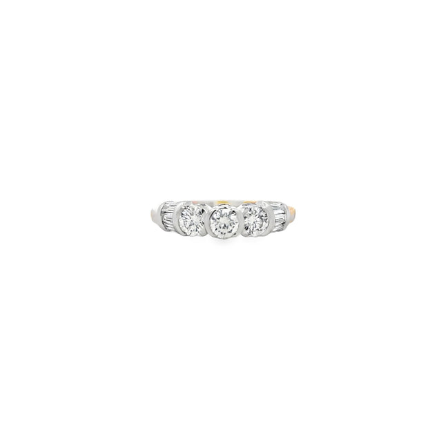 Vintage 14Kt Yellow And White Gold Ring Bezel Set With Three Round Bri