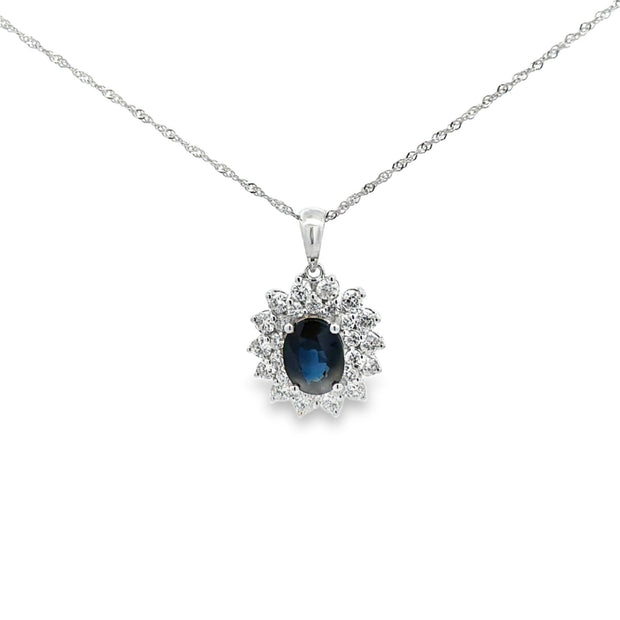 Lady's White 14 Karat Sapphire Pendant Length 18 With One = 1.53Ct Ova