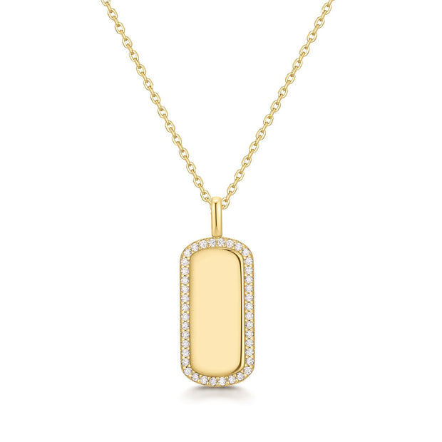 Sterling Silver Yellow Gold Plated Sparkling CZ Tag Necklace